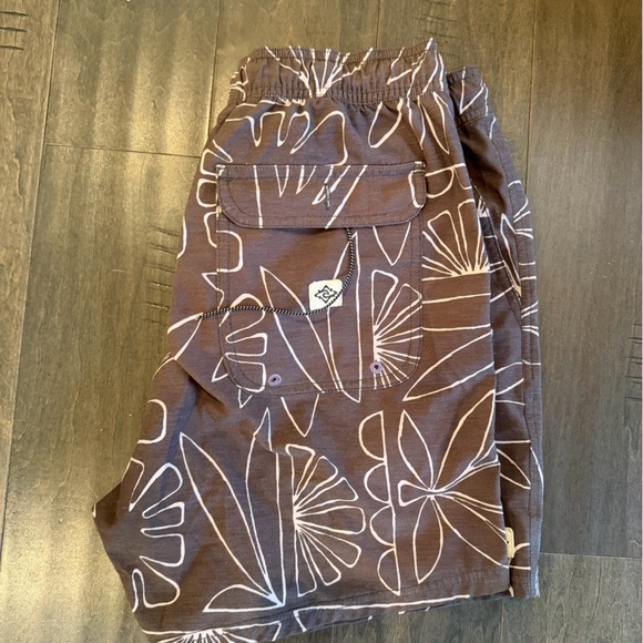 Rip Curl Men's Navy Blue Swim Trunks with White Floral Print - Picture 2 of 2